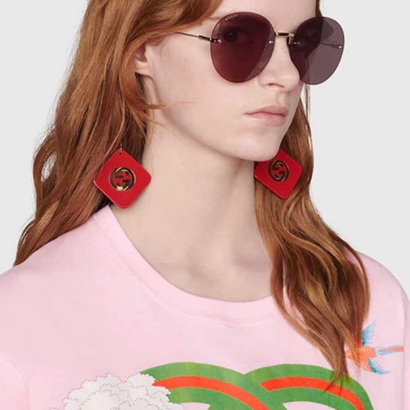Gucci Tiger Round Rimless Sunglasses with Pendant gold 60MM round